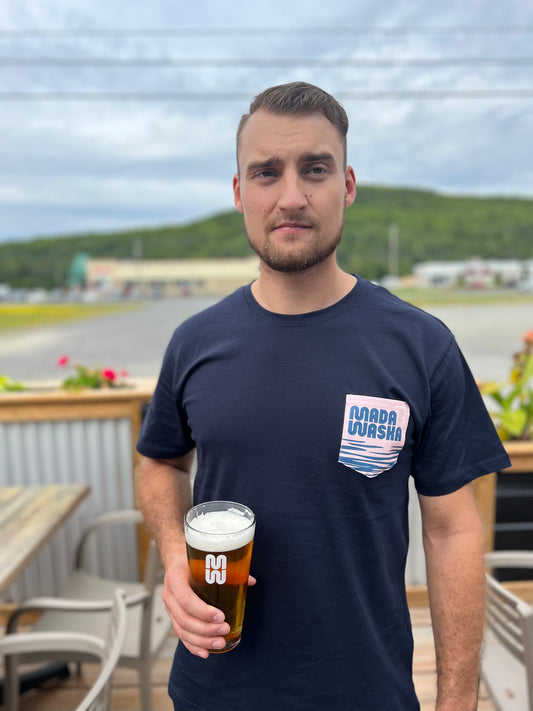 T-shirt marine poche rose